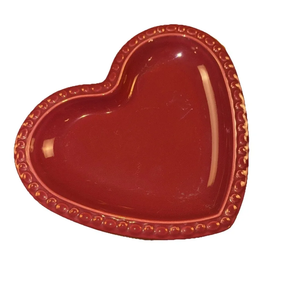 Longaberger Pottery Heart Shaped‎ Plate Paprika Red